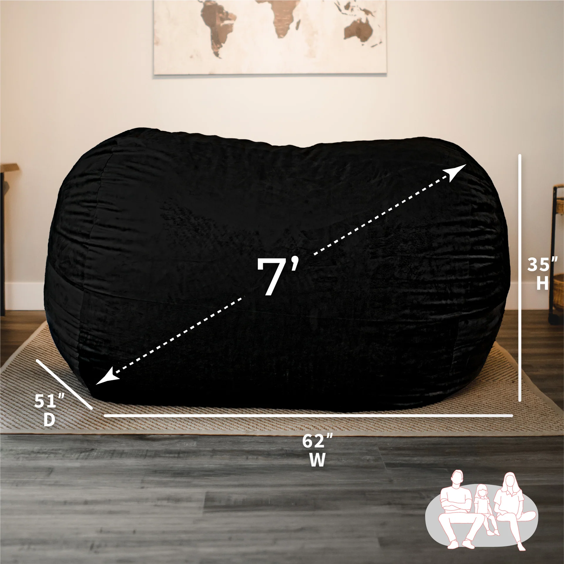 Fuf® 7Ft Foam Bean Bag - Image 23
