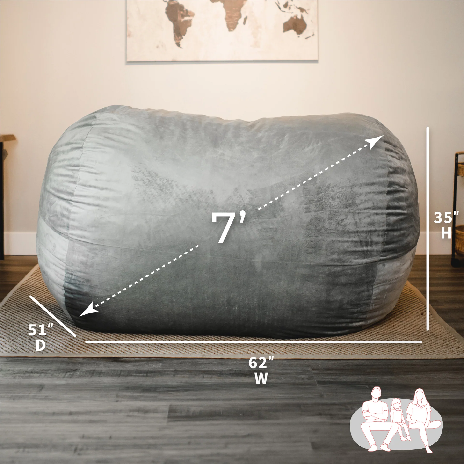 Fuf® 7Ft Foam Bean Bag - Image 32