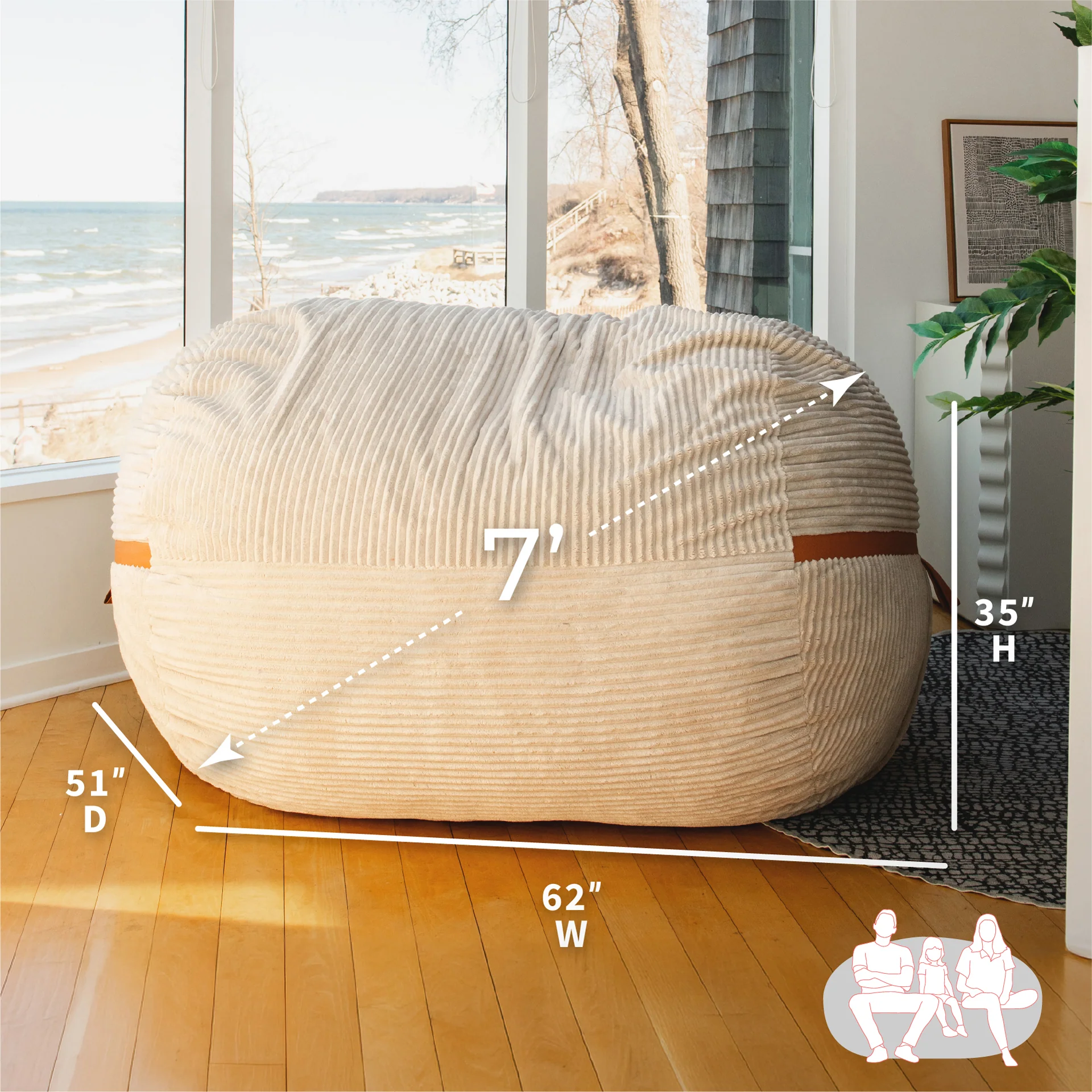 Fuf® 7Ft Foam Bean Bag - Image 4