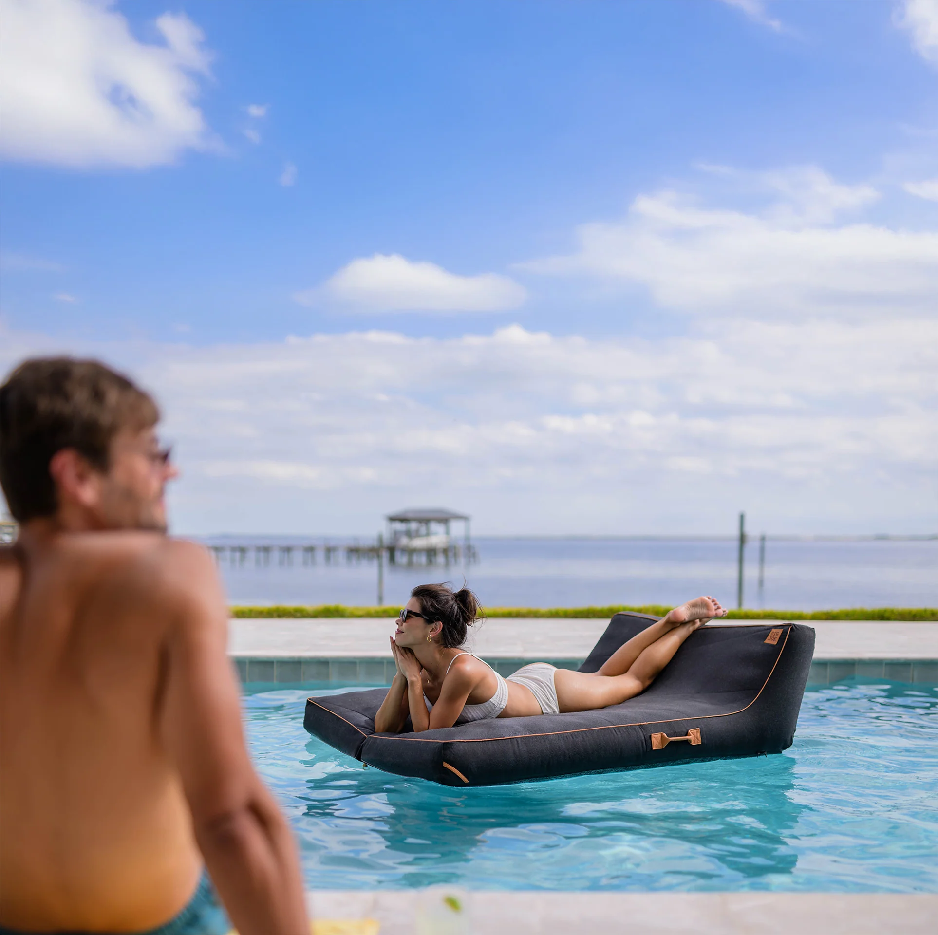 Lux Double Inflatable Chaise Pool Float with Sunbrella® Fabric - Image 11