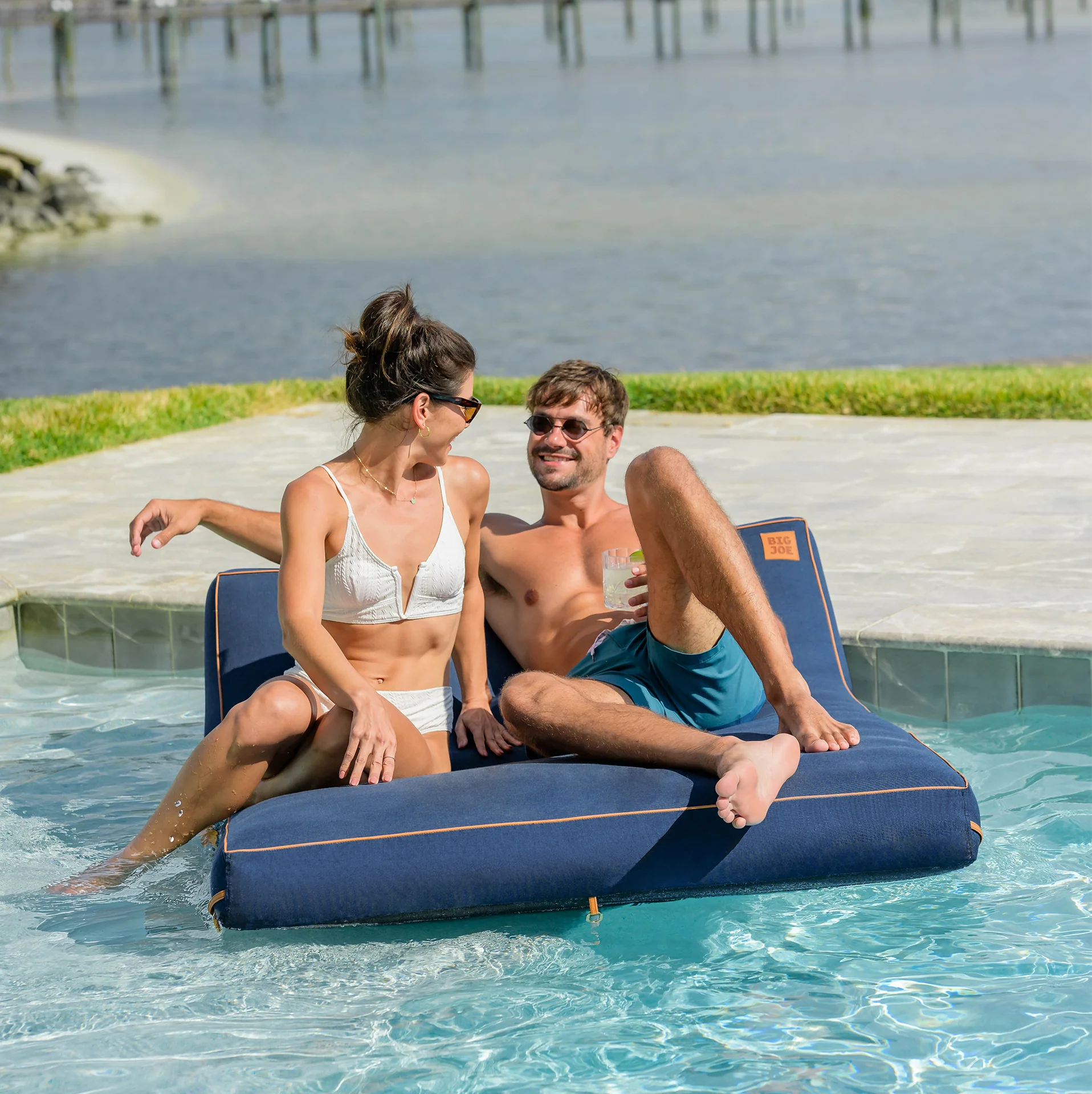 Lux Double Inflatable Chaise Pool Float with Sunbrella® Fabric - Image 19
