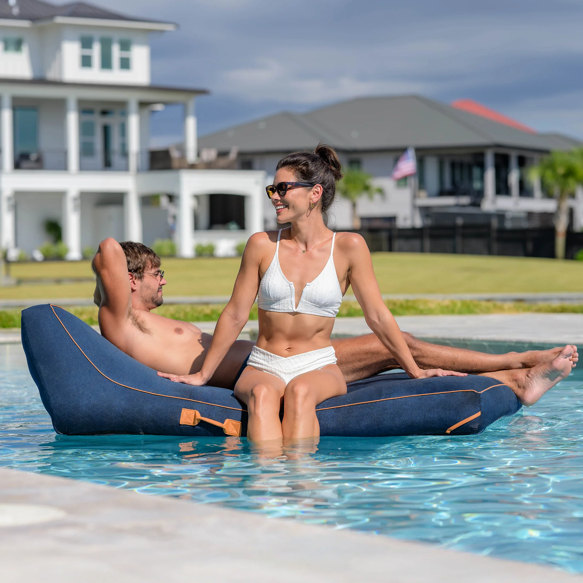 Lux Double Inflatable Chaise Pool Float with Sunbrella® Fabric - Image 20