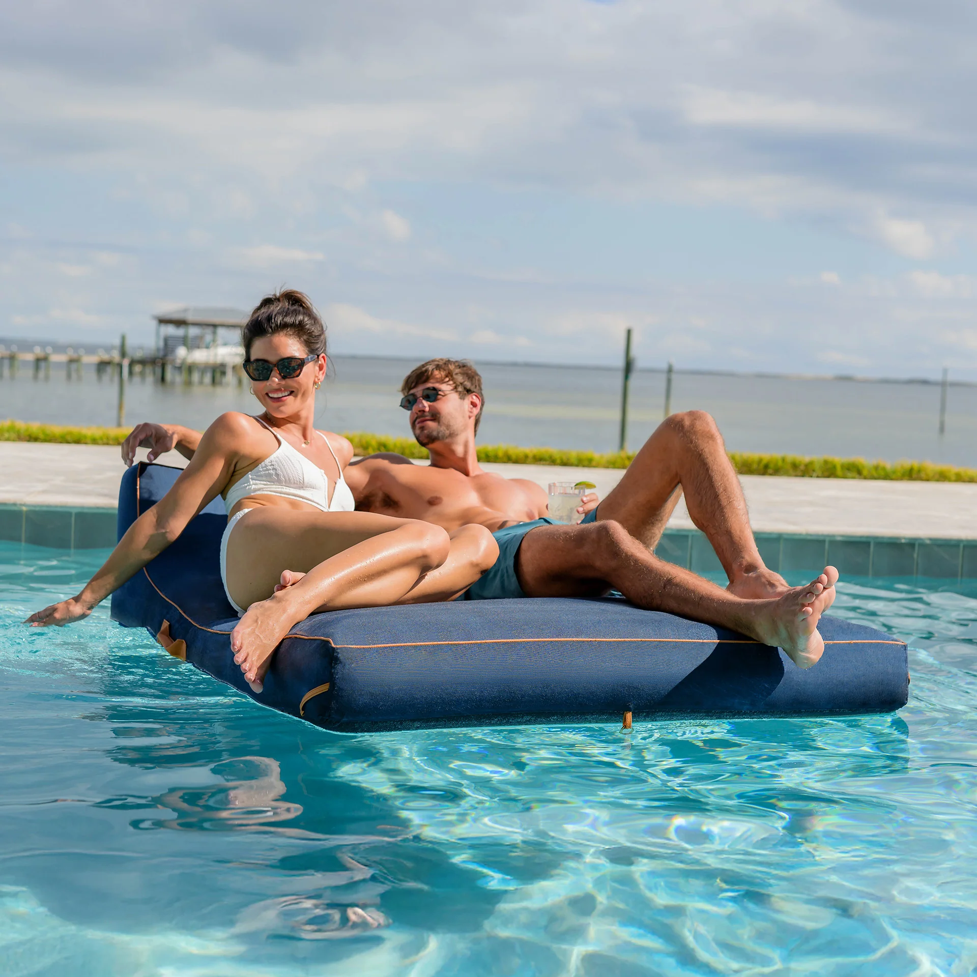 Lux Double Inflatable Chaise Pool Float with Sunbrella® Fabric - Image 24