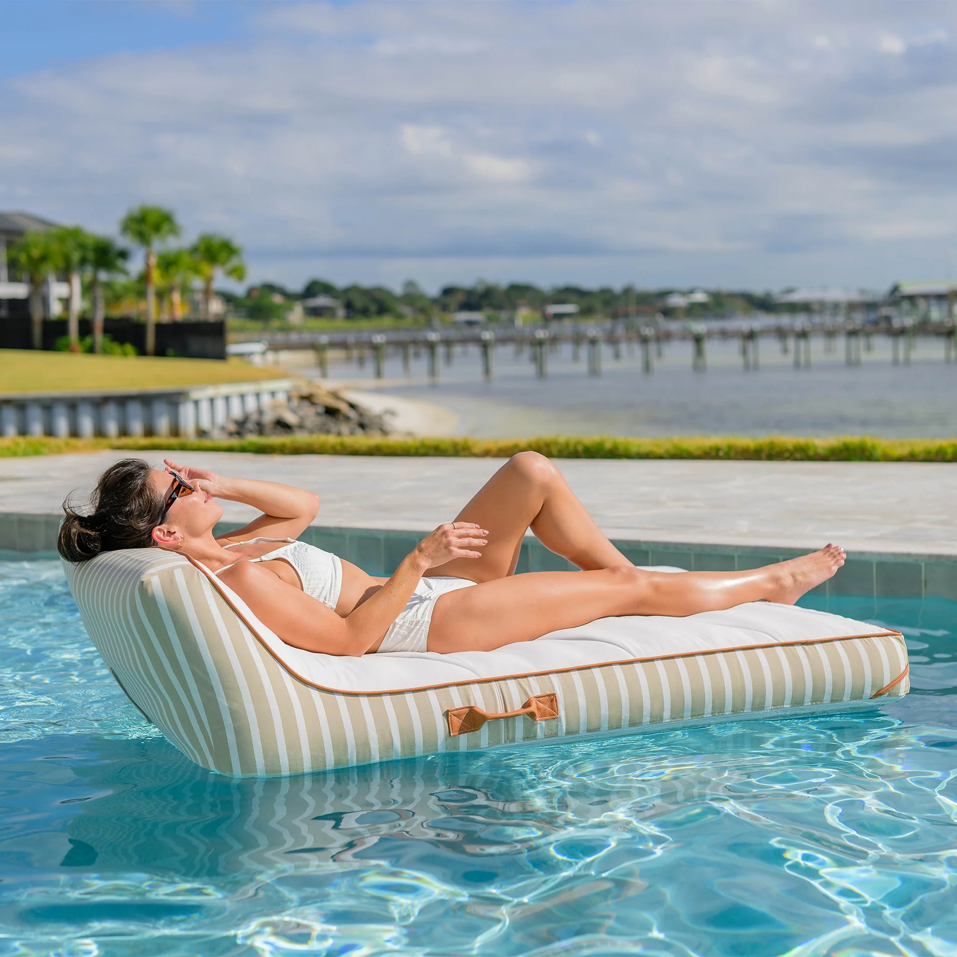 Lux Double Inflatable Chaise Pool Float with Sunbrella® Fabric - Image 34