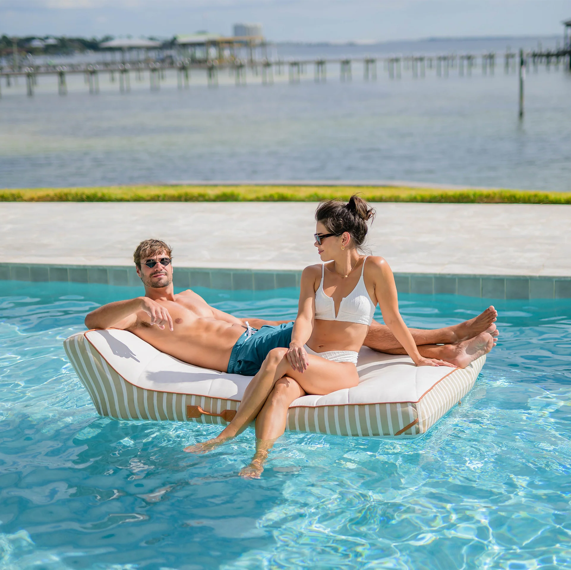 Lux Double Inflatable Chaise Pool Float with Sunbrella® Fabric - Image 38