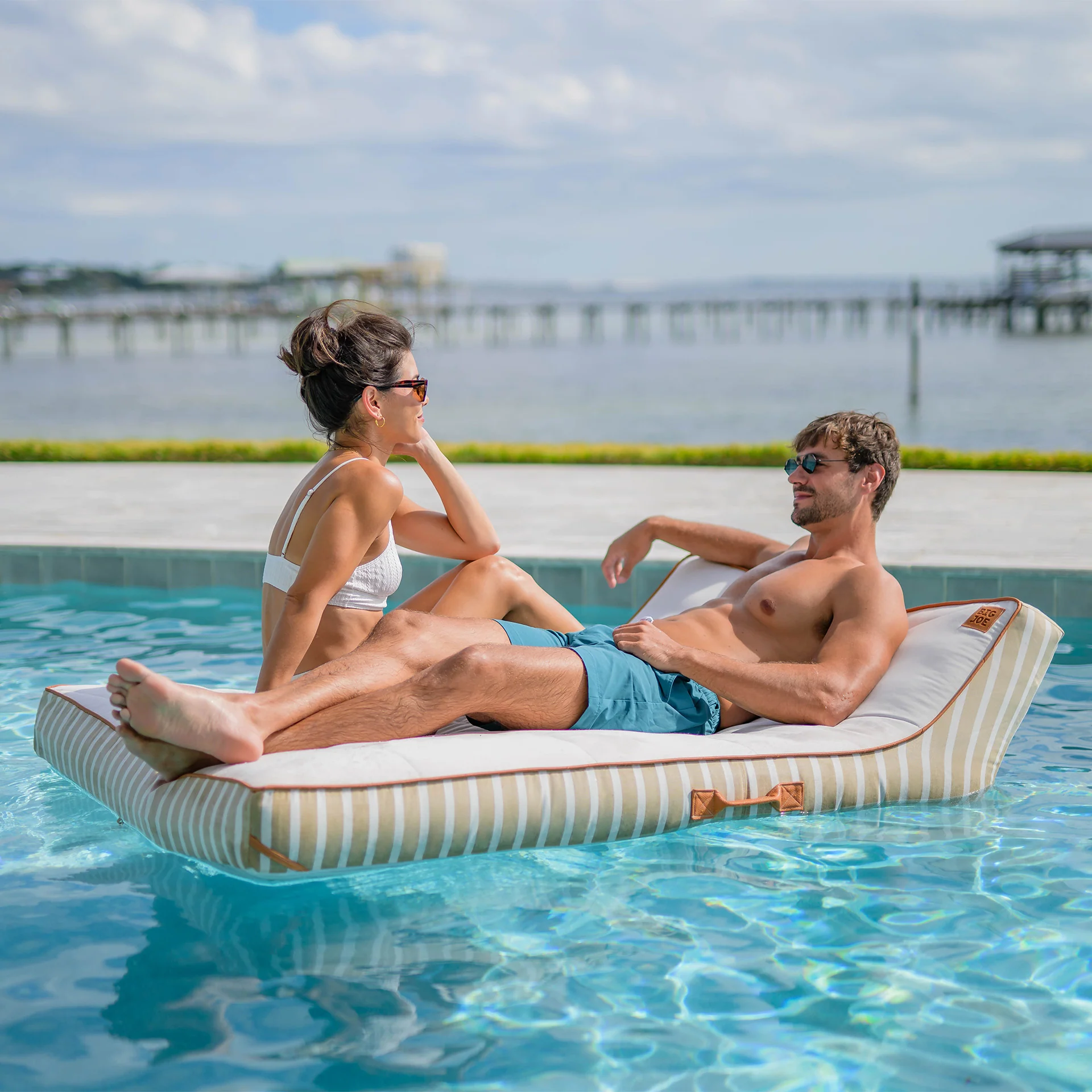 Lux Double Inflatable Chaise Pool Float with Sunbrella® Fabric - Image 39
