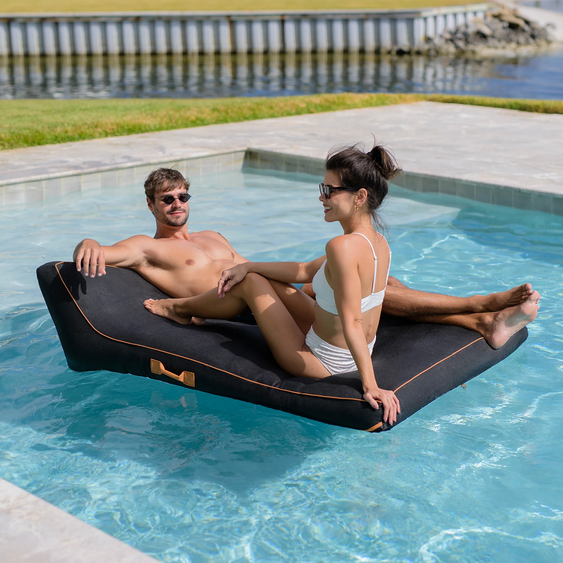 Lux Double Inflatable Chaise Pool Float with Sunbrella® Fabric - Image 4