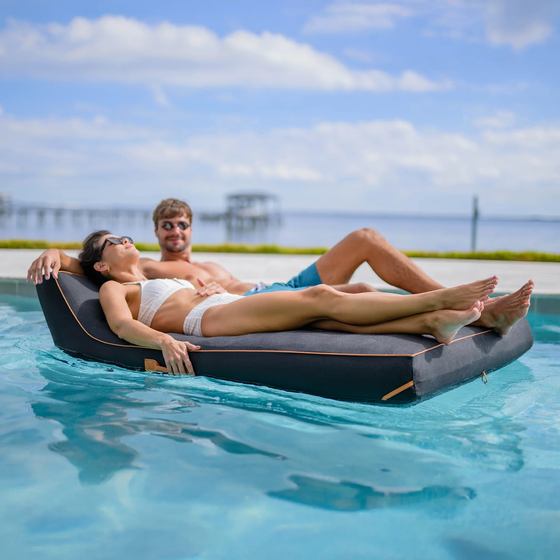 Lux Double Inflatable Chaise Pool Float with Sunbrella® Fabric - Image 8