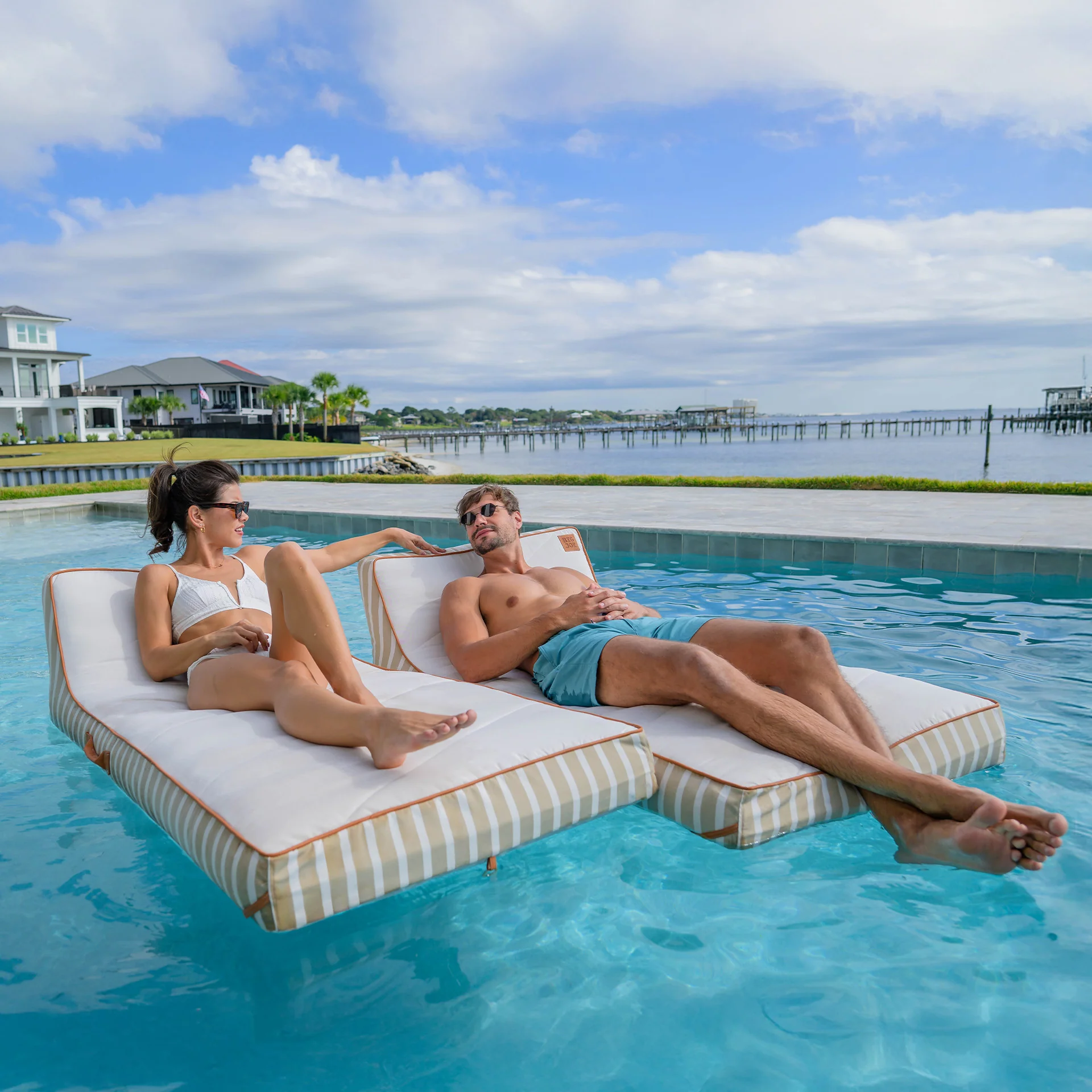 Lux Inflatable Chaise Pool Lounger with Sunbrella® Fabric - Image 27